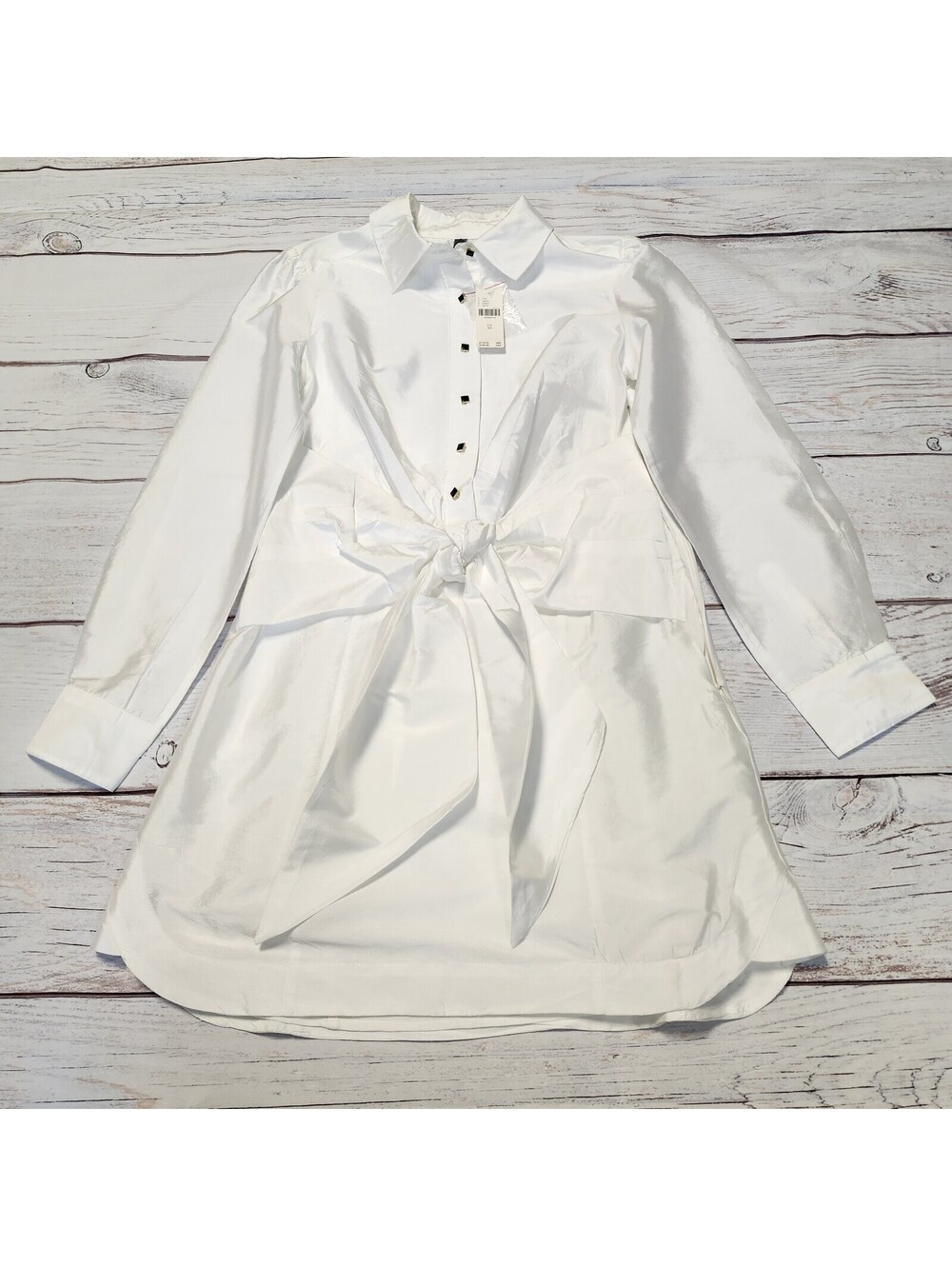 Anthropologie White Button-Up Shirt Dress Long Sleeve with Tie Waist XS NWT